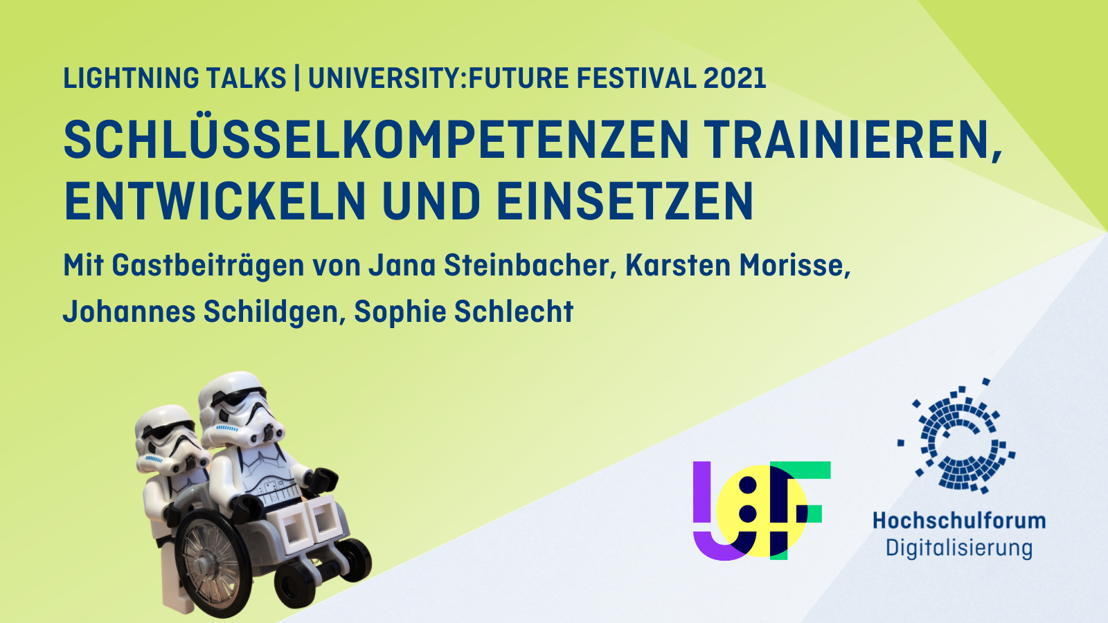 Titelbild: Schlüsselkompetenzen trainieren, entwicklen und einsetzen. Mit Gastbeiträgen von Jana Steinbacher, Karsten Morisse, Johannes Schildgen, Sophie Schacht. Logo: University Future Festival 2022, Hochschulforum Digitalisierung