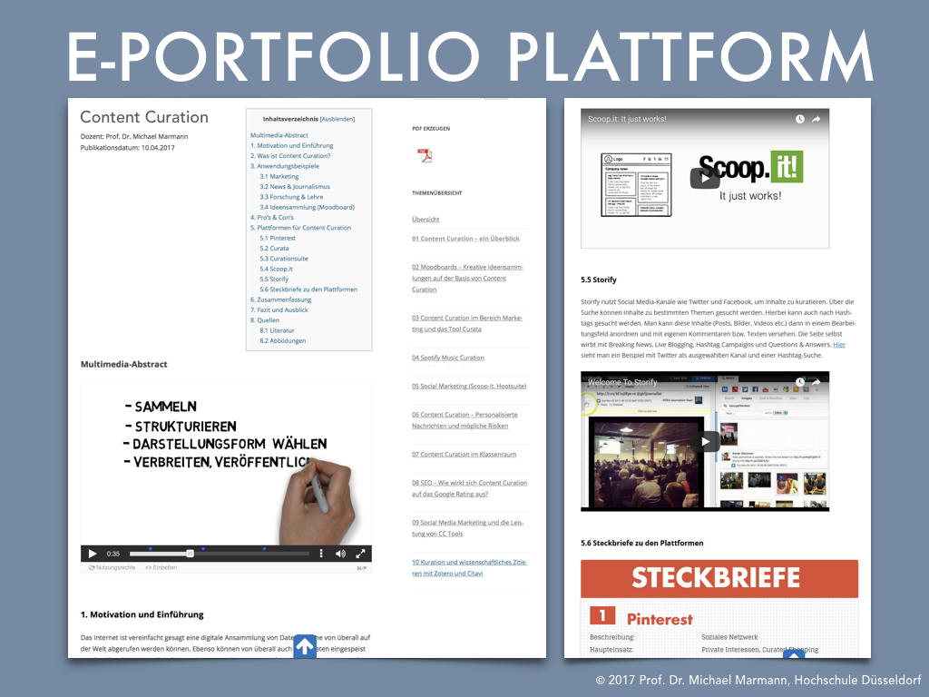 E-Portfolio Plattform von Prof. Dr. Michael Marmann, Hochschule Düsseldorf